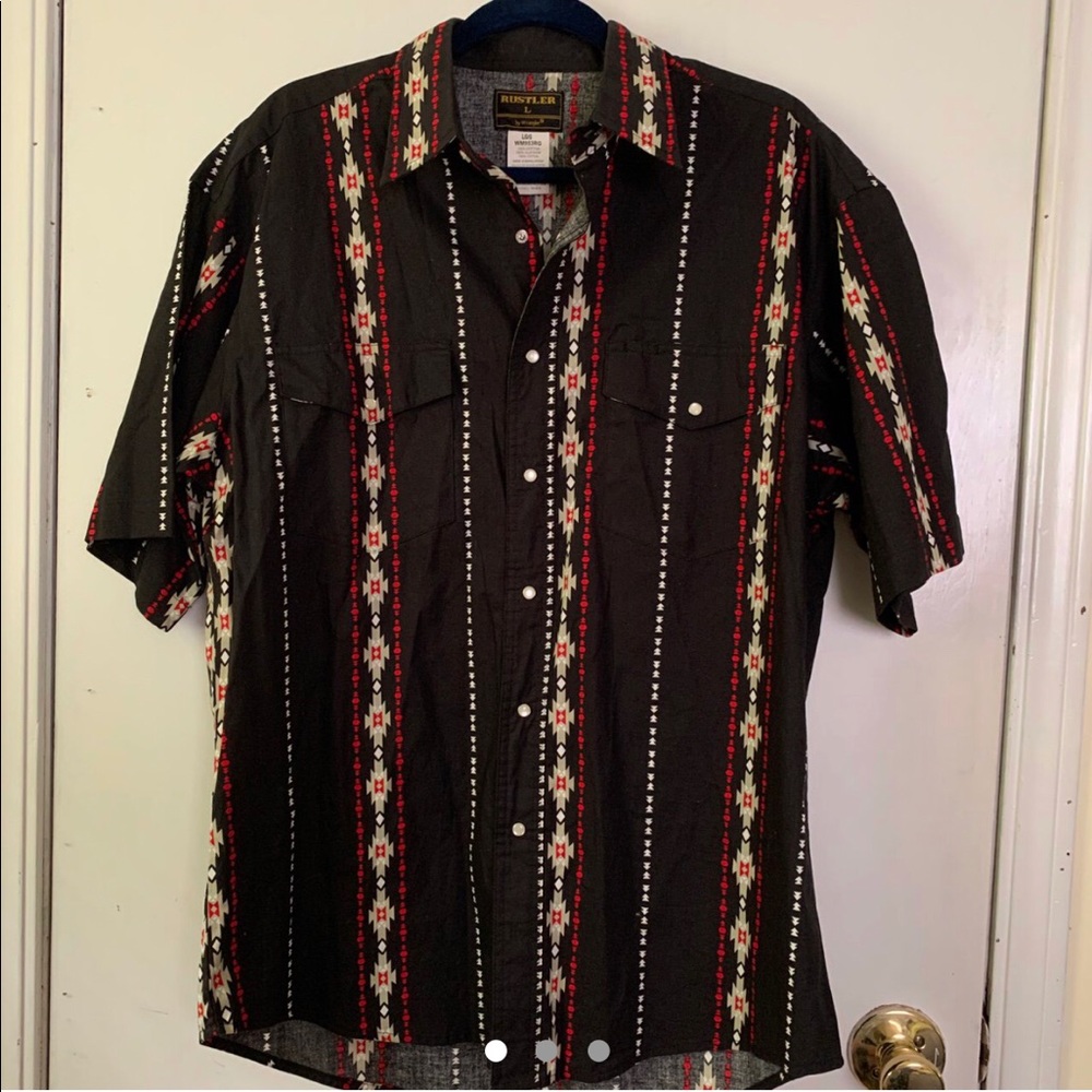 Rustler cotton western shirt pearl snap black